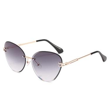 Imagem de Óculos de sol sem aro designer feminino masculino clássico olho de gato óculos de sol moda lente gradiente sem moldura óculos de direção uv400, cinza, tamanho único