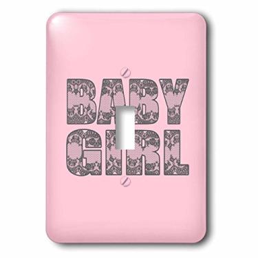 Imagem de 3dRose Lsp_185455_1 Capa para interruptor de luz rosa e cinza com design de renda fofa