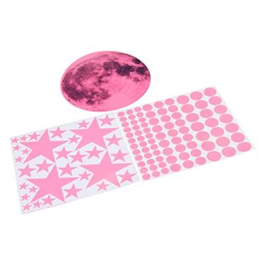 Imagem de Adesivos de Parede que Brilham No Escuro, Decalques de Parede que Brilham No Escuro Combinação Faça você Mesmo Linda Lua Grossa Ponto Estrela para Quarto (Rosa)