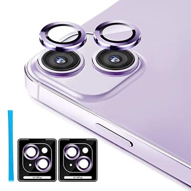 Imagem de Jeluse Pacote com 2 protetores de lente de câmera para iPhone 14 Plus para iPhone 14, capa protetora de tela de vidro temperado 9H [kit de alinhamento instalação fácil] Anel individual de metal