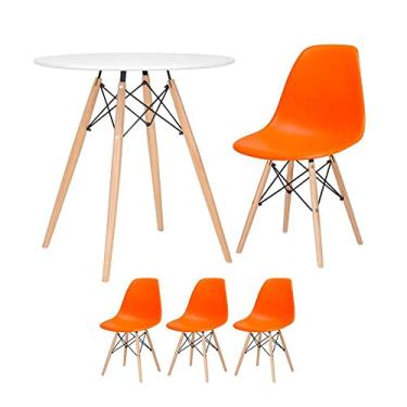Imagem de Loft7, Kit - Mesa redonda Eames 70 cm branco + 3 cadeiras Eiffel Dsw Laranja