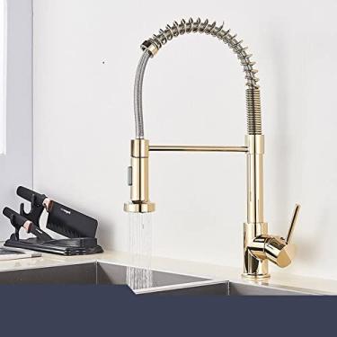 Imagem de Torneira da pia da cozinha preta fosca Torneira da cozinha embutida Torneira misturadora de manípulo único Torneira misturadora com rotação de 360, ouro polido