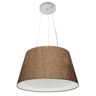 Imagem de Lustre Pendente Cone Cúpula Duplo Tecido 21/40x30 cm, Vivare Iluminação, Pendente4119 LCBR, Café/Branco, Médio