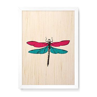 Imagem de Arte Maníacos Quadro Decorativo em Madeira Inseto Libélula - 23x16,25cm (Moldura caixa em laca branca)