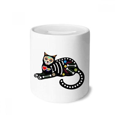 Imagem de DIYthinker Sit Black Cat Bone Heart Halloween atmosfera terror caixa dinheiro caixa cerâmica porta-moedas presente de cofrinho