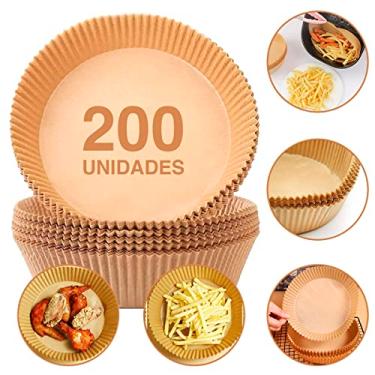 Imagem de Kit com 200 formas descartáveis de papel para Air Fryer, forro Antiaderente para fritadeiras à ar
