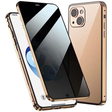 Imagem de LKDJNC Capa de telefone vítreo dupla face magnética anti-espião, para Apple iPhone 13 Mini (2021) 5,4 polegadas capa de vidro temperado dupla face (cor: ouro)
