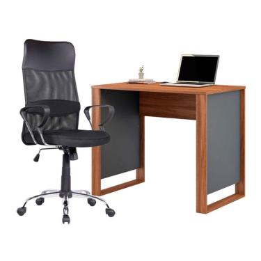 Imagem de Conjunto de Mesa Morada Amendola e Grafito com Cadeira de Escritório Diretor Giratória Vancouver Preta