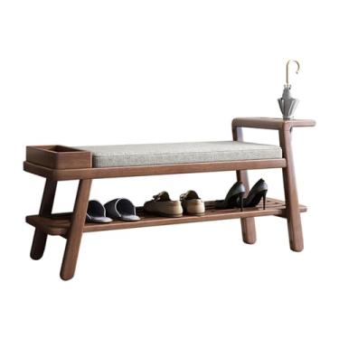 Imagem de Prateleira de sapatos armários de sapatos banco de armazenamento - Sapateira de madeira maciça com assento acolchoado e compartimento organizador, banco estofado para armário, entrada, corredor,