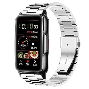 Imagem de Lamshaw Compatível com pulseiras de relógio inteligente Mindrose, pulseira de substituição de metal de aço inoxidável compatível com relógio inteligente Mindrose H80 de 1,45 polegadas rastreador de atividades (prata)