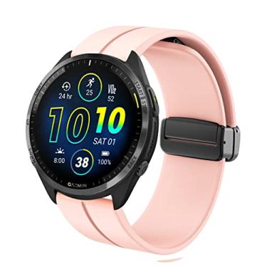 Imagem de Lamshaw Pulseiras Garmin Forerunner 965, pulseiras esportivas de silicone macio com fivela magnética esportiva de substituição compatíveis com Garmin Forerunner 965/Forerunner 265 46 mm Smartwatch (Rosa)