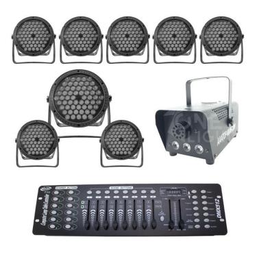 Imagem de Kit 8 Par Led Slim + Máquina De Fumaça 600W + Mesa Dmx 512