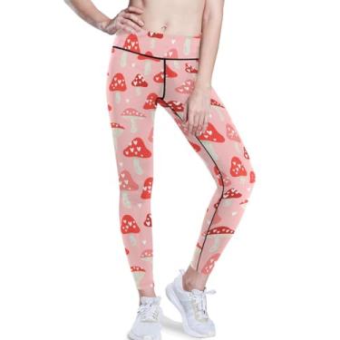 Imagem de KLL Calça de ioga feminina com design sem costura para dia dos namorados, safári, cogumelo, perna reta, esportiva, controle de barriga, para ioga, Cogumelo safári de dia dos namorados com design sem