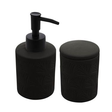 Imagem de Conjunto 2 Peças para Banheiro de Cerâmica Leaf Preto - Wolff