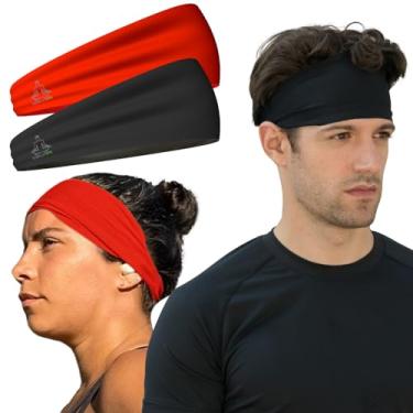 Imagem de Temple Tape, Pacote com 2 faixas de cabeça masculinas Value – Bandanas esportivas masculinas, com absorção de umidade, exercícios para corrida, treinamento cruzado, esqui e capacete de bicicleta – 1