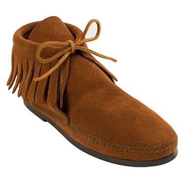 Imagem de Minnetonka Bota feminina clássica com franjas, Sola rígida marrom, 5.5