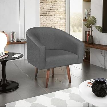 Imagem de Poltrona Cadeira Decorativa Luiza Pés Palito Linho Cinza Sala Estar Salão de Beleza Recepção Escritório e Penteadeira Doce Sonho Móveis