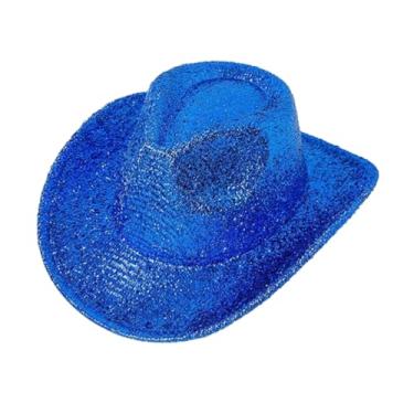 Imagem de Chapéu de vaqueira vintage country western discoteca dourado dourado metálico para festa adereços de fotos presentes, Azul, M-G