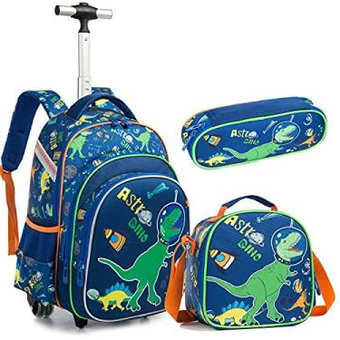 Imagem de Egchescebo Mochila escolar infantil com rodinhas para meninos, 3 peças, com rodinhas, Azul-konglong, 16", Mochilas de viagem