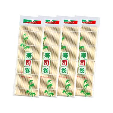 Imagem de JIALEEY Tapete para enrolar sushi de bambu, 24 x 24 cm, conjunto com 4 peças