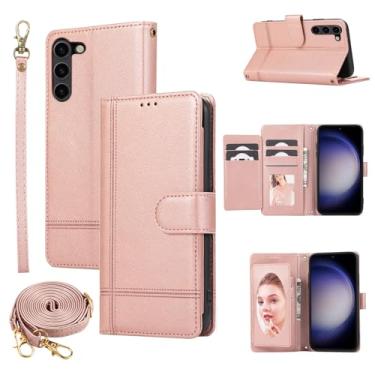 Imagem de Dswteny Compatível com Samsung Galaxy S23 Plus S23+ 5G capa carteira alça de pulso, alça transversal, capa de celular flip de couro espelhado para S23plus 23S + S 23 23+ SM-S916U 16.8 cm feminino