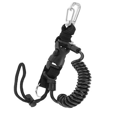 Imagem de YUNNLEZT Cordão de mergulho, mola de mergulho de aço inoxidável, clipe de cordão enrolado com fivela de liberação rápida, ótimo para mergulho, lanternas, câmeras (preto)