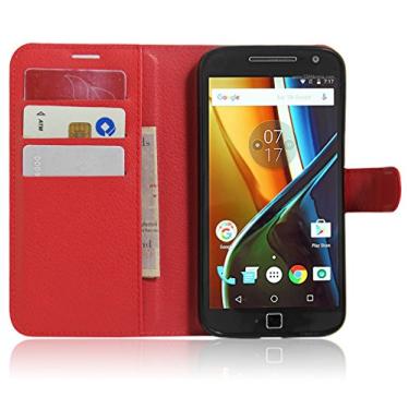 Imagem de Capa para Moto G4 Plus, carteira flip de couro PU premium com compartimento para cartão, suporte e fecho magnético [capa interna de TPU à prova de choque] Compatível com Moto G4 Plus