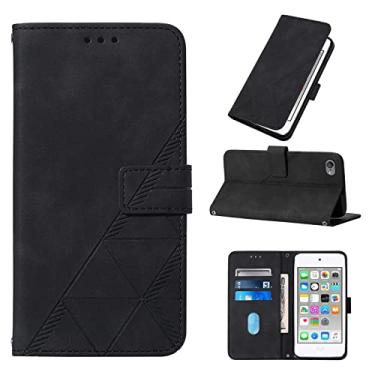 Imagem de LEMAXELERS Capa carteira para iPod Touch 5, capa para iPod Touch 7 com capa flip magnética de couro PU com porta-cartões capa de proteção à prova de choque para iPod Touch 5 / Touch 6 preto YB2