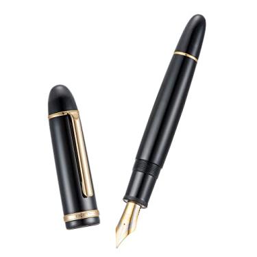 Imagem de Jinhao X159 Caneta-tinteiro de acrílico preto nº 8 ponta fina acabamento dourado para escrita e caligrafia com conversor de refil de tinta