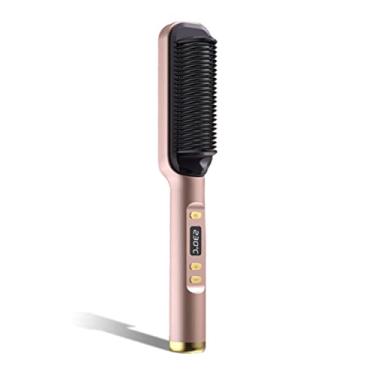 Imagem de Escova de alisamento de cabelo portátil reutilizável rápido aquecimento alisador de segurança curl escova pode ser aquecido uniformemente ferramentas de cabelo profissional para modelagem-US Rose Gold