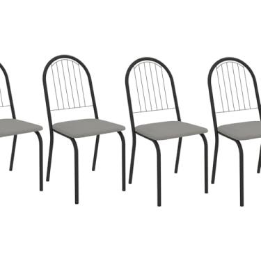Imagem de Kit 4 Cadeiras de Metal Noruega Clássico Preto Fosco/Cinza