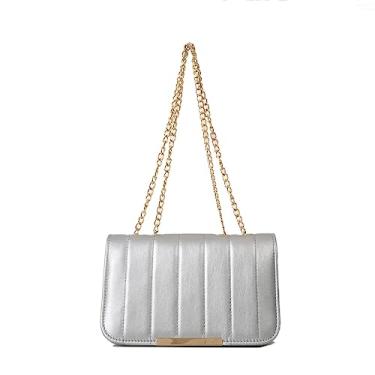 Imagem de Bolsas transversais femininas de couro PU, bolsa de mão, bolsa de mão com corrente, Prata