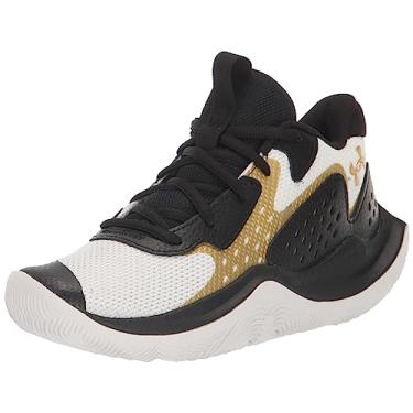 Imagem de Under Armour Tênis de basquete infantil Grade School Jet '23, (100) Branco/Preto/Ouro Metálico, 21