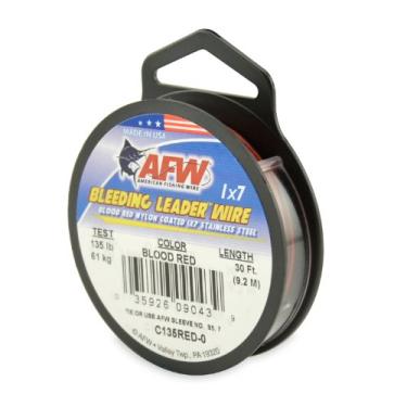 Imagem de American Fishing Wire Fio de aço inoxidável 1x7 revestido de nylon vermelho sangramento Leader Sangue, teste de 61 kg, 91 m