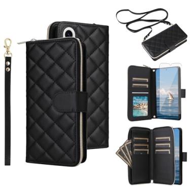 Imagem de Asuwish Capa de celular para Samsung Galaxy S24 5G com protetor de tela de vidro temperado, alça com compartimento para cartão, suporte de couro PU, flip celular, zíper magnético robusto S 24 24S G5