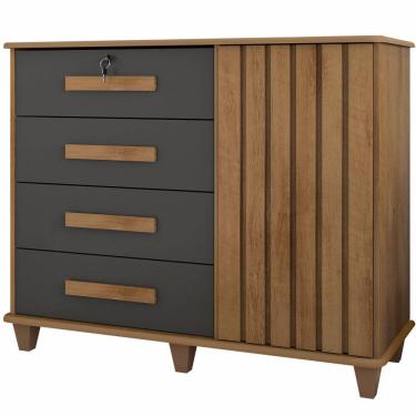 Imagem de Cômoda RV Móveis Grécia com 4 gavetas e sapateira largura de 1,20 metros Cinamomo Grafite