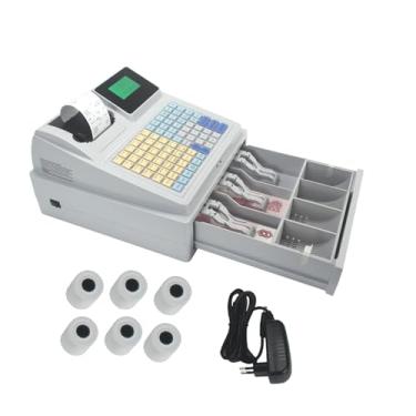 Imagem de CHONGHAN Caixa registradora eletrônica, 6 rolos de papel de impressão de 57 mm, caixa registradora elétrica de 81 teclas com leitor de código de barras, impressão de relatórios, backup de dados