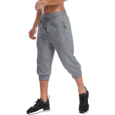 Imagem de MAGNIVIT Calça capri masculina de treino casual para treino com punho para ioga capri 3/4 calça jogger três quartos capri para homens cinza escuro