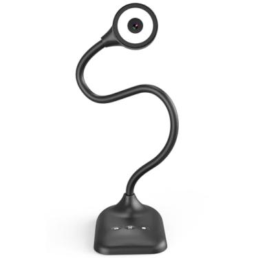 Imagem de kitchbai Câmera de documentos para professores, webcam e câmera aérea para sala de aula com microfone, luzes LED, inversão de imagem, dobra para Mac OS, Windows, Zoom, OBS Trabalho com ensino à