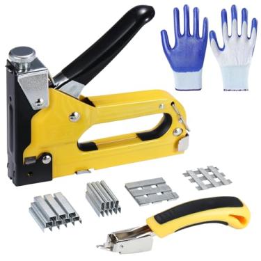 Imagem de AIBOVI Pistola de grampeamento 4 em 1 resistente, estofamento manual Brad Nailer grampeador de ajuste de energia para madeira, artesanato, carpintaria, decoração DIY (grampeador + 4000 peças)