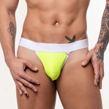 Imagem de Cueca Neon Fio Dental Cós Largo Modelo Jock Fluorescente