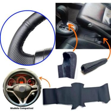 Imagem de Kit Capas Couro Câmbio Automático + Freio de Mão E Volante Honda Fit 2
