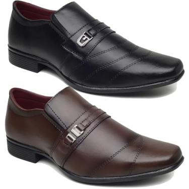 Imagem de SAPATO MASCULINO SOCIAL ESTILO ITALIANO KIT 2 PARES 113/114 (42, PRETO/MARROM CAPPUCCINO)