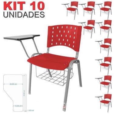 Imagem de Cadeira Universitária Plástica Vermelha Com Porta Livros Base Prata 10