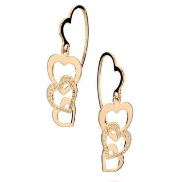 Imagem de Brincos banhado ouro 3x 24k 18k e 22k femininos corações rommanel ganc