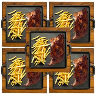 Imagem de kit 5 Tábuas Churrasco Quadrada Com Chapa Ferro Fundido Picanheira Par