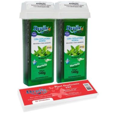 Imagem de 2 Roll-on Cera Depilatória Hortelã + Papel Depilatório 50 Fl - Depile 