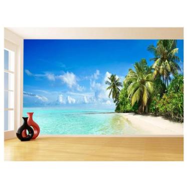 Imagem de Papel De Parede Praia Mar Coqueiros Areia Céu 3,5M Npr322 - Você Decor
