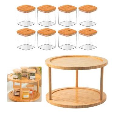 Imagem de Kit Porta Temperos Giratório Bambu Com 8 Potes Herméticos - OU, Transp