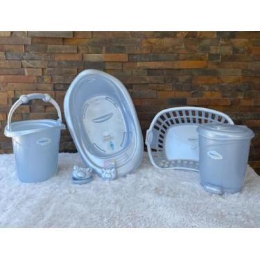 Imagem de Kit Bebê Banho Banheira Saboneteira Lixeira Cesto Roupa Balde Ofuro 6 